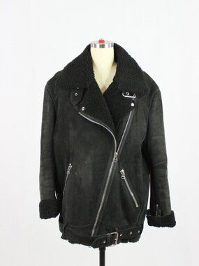 ACNE STUDIOS Velocite Black Leather Shearling Motorcycle Moto Jacket, Size 34/XS